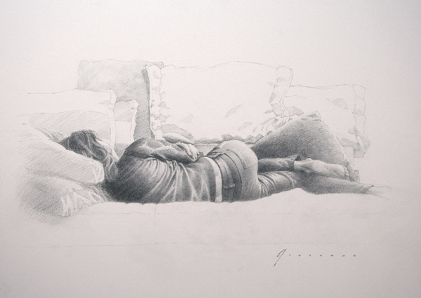 Figure Sketching: Drawing of Katerena (graphite, 12x16) by Vincent Giarrano