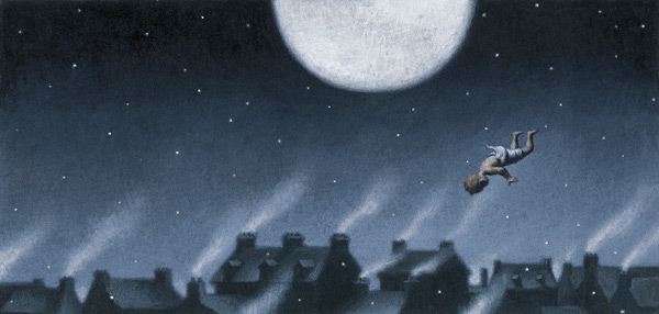 tam_oct11_long3 Flying Baby Jesus (acrylic, 10x20) from Angela and the Baby Jesus by Frank McCourt (Scribner, 2007), illustrated by Loren Long