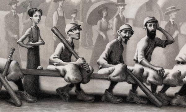 tam_oct11_long5 Magic in the Outfield (charcoal on paper, 9x12) from The Sluggers chapter series by Phil Bildner and Loren Long, illustrated by Loren Long