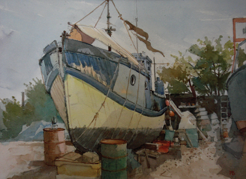 HouseboatFelixstowe House Boat, Felixstowe (watercolor on paper, 15x18) by Paul Banning