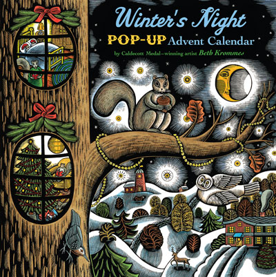 tam_nov11_krommesdemo5 Winter's Night Pop-Up Advent Calendar by Beth Krommes | scratchboard watercolor demonstration wildlife illustrations