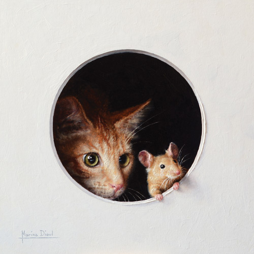 Marina Dieul fine art, cat and mouse painting Marina Dieul fine art, cat and mouse painting