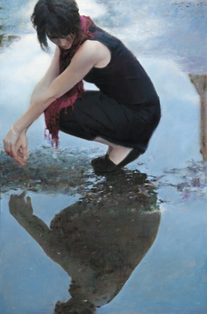 tam_apr10_baugh03-from The Arist's Magazine April 2010.jpg Reflection (oil, 48x32) is a testament to Baugh's portrait painting expertise, with its eye-catching pose, cropping, and subject matter.