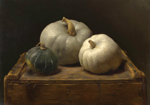Three Squash (oil, 20x28) by Sarah Lamb