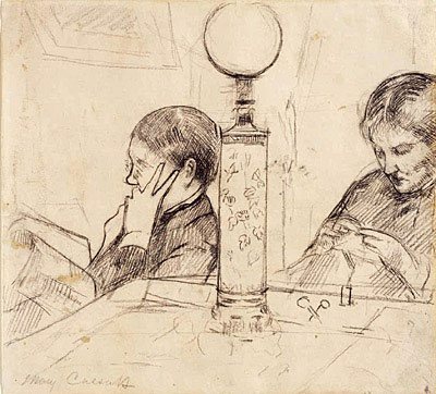Drawing for "Evening" by Mary Cassatt, 1879-80, conte crayon on paper