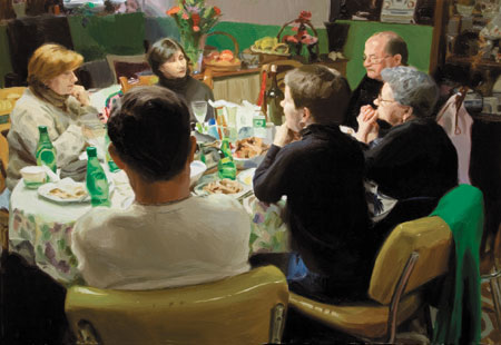 Family Table, oil painting by Michael De Brito