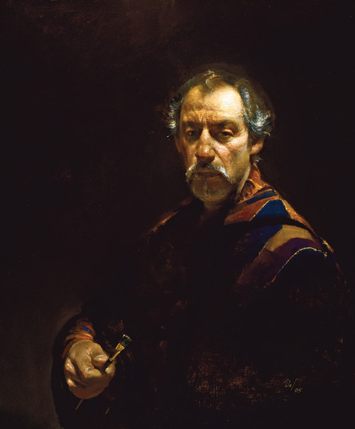 David-Leffel-Self-Portrait-With-Shawl-and-Brush
