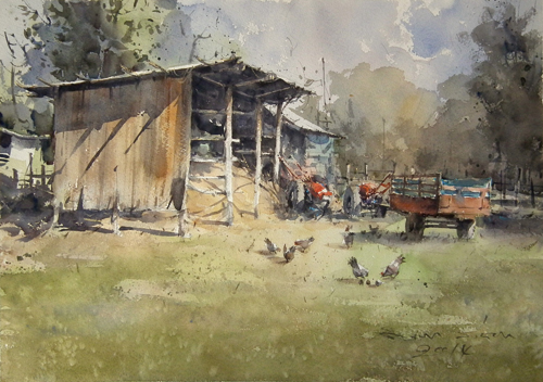 After Harvest (watercolor on paper) by Direk Kingnok | watercolor landscapes