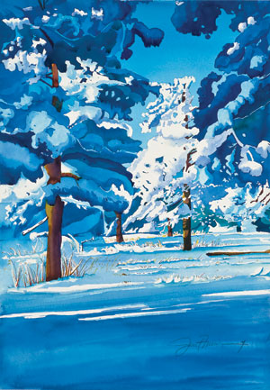 How to paint snow, landscape painting by Janet Nunn