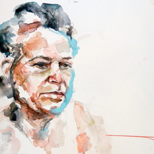 Sandra 2 (watercolor on gessoed canvas, 12x12) by Melanie Norris | watercolor portraits