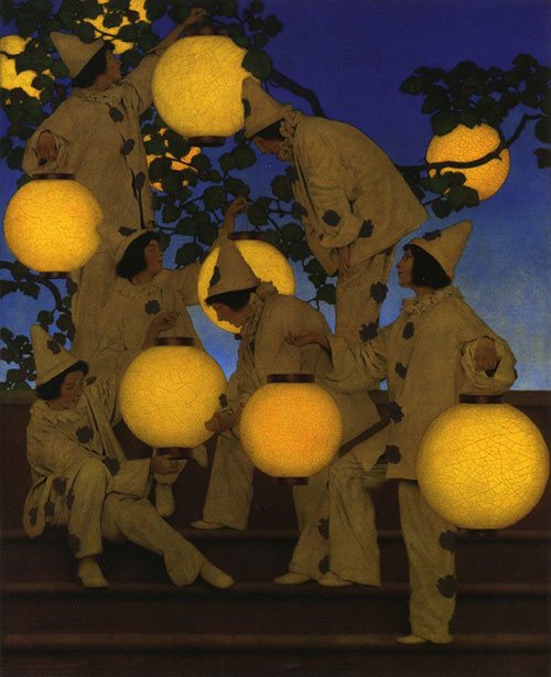 The Lantern Bearers by Maxfield Parrish, 1908, oil on canvas board, 40 x 32.