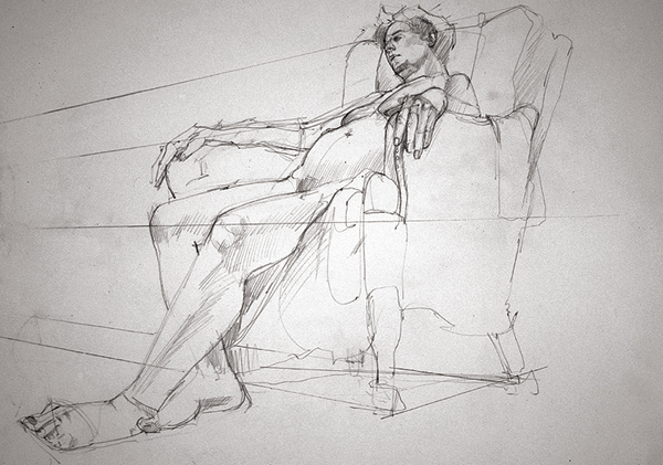 Contour of a Woman Relaxing by Alex Zwarenstein, 2002, graphite, 20 x 30.