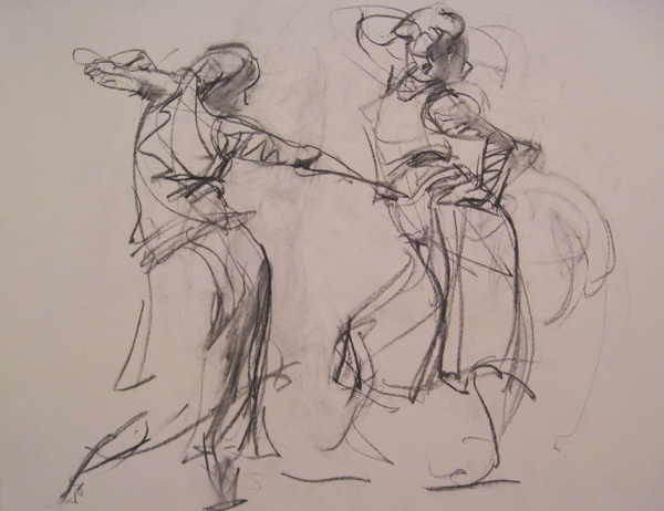 The Dancers by Patricia Hannaway, charcoal drawing.