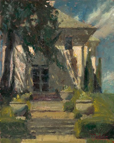 Sometimes it is helpful to set or premix your palette, so that colors you anticipate using will be ready and waiting for you. This is especially true if painting outdoors, as C.W. Mundy did in this work titled The Lilly Mansion, where light and weather conditions can change rapidly.