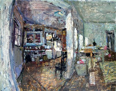 Living Room, Wide Angle and Kitchen by Mitchell Long, 22 x 28, oil on paper.