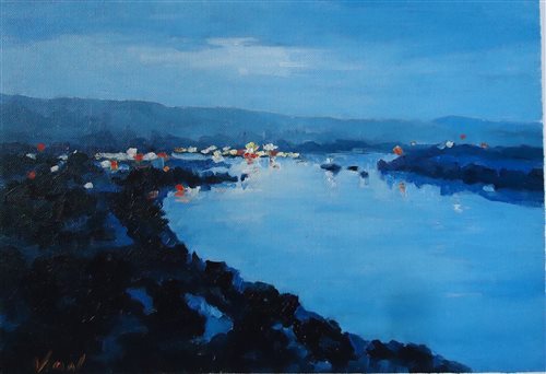 Night on the Danube by Vasile Ion, oil painting.