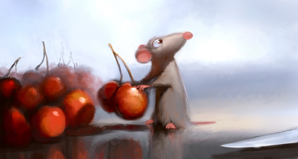 Robert Kondo, Remy in the Kitchen, "Ratatouille," 2007. Digital painting.