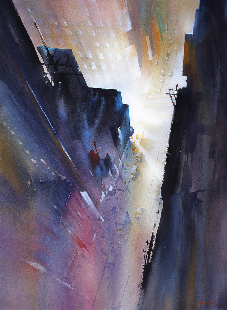 Night In the City—NYC, watercolor by Thomas Schaller