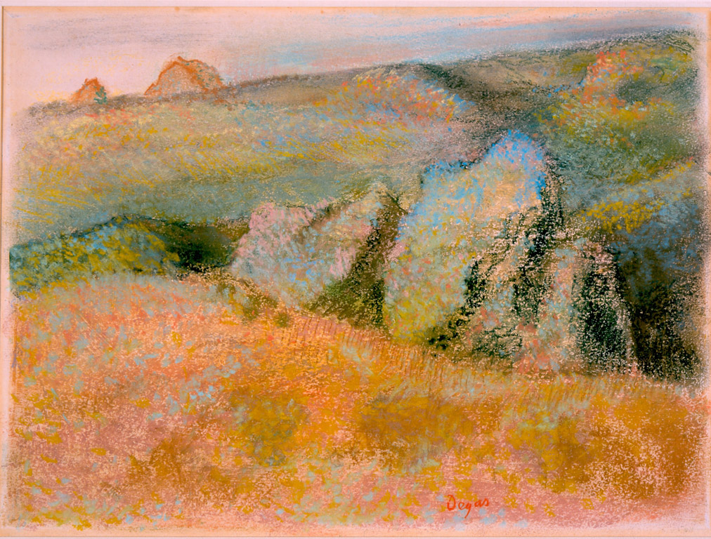 Painting a masterpiece: Landscape with Rocks by Edgar Degas, pastel over monotype