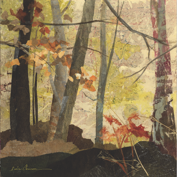 FALL FROLIC Diane F. Cannon Collage on Mat Board 11" x 11"