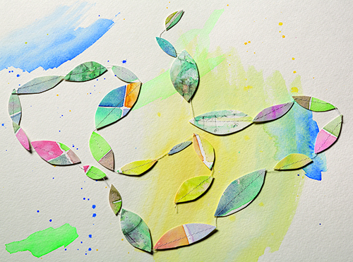 Stitched paper leaves