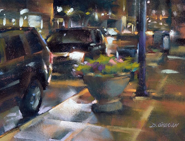 Desmond O'Hagan City Street at Night, Pastel Demo | ArtistsNetwork.com