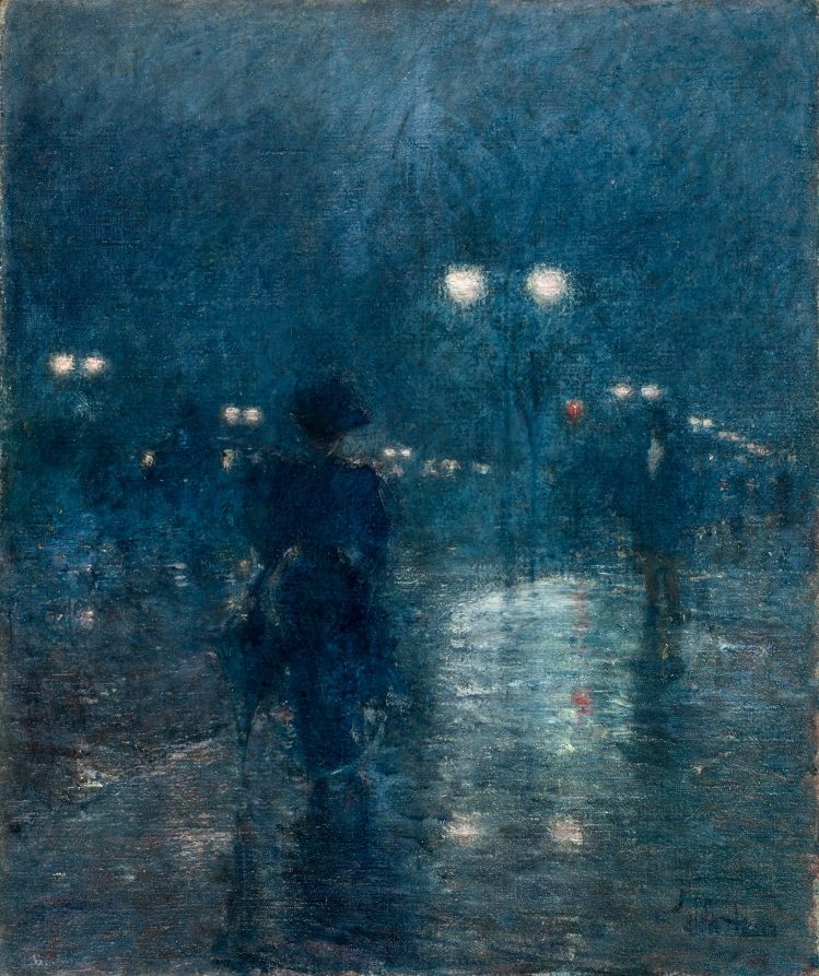Nocturne painting: Fifth Avenue Nocturne by Childe Hassam.