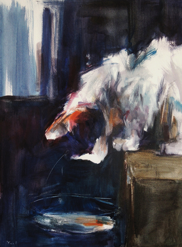 watercolor_cat_Eyeing the Goldfish (watercolor on paper) by Yael Maimon | artistsnetwork.com
