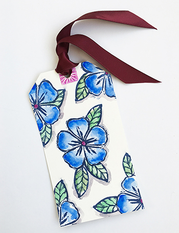 Hand-carved stamp colored with watercolor
