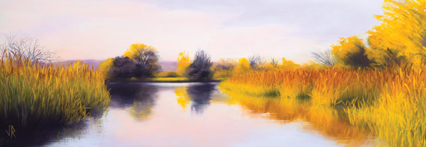 Fall on the Flathead (pastel, 8 1/2 x 24) by Jeanette Rehahn | pastel landscapes