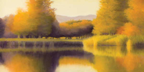 Reverie of Golden Light (pastel, 20x40) by Jeanette Rehahn | pastel landscapes