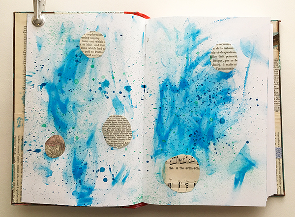 Acrylics and spray inks on a mixed-media planner spread