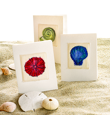 Felted seashell cards by Deborah Wolff from Cloth Paper Scissors magazine