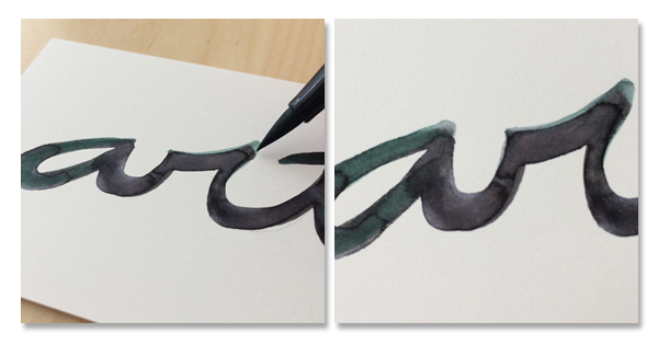 brush pen and water brush lettering with color