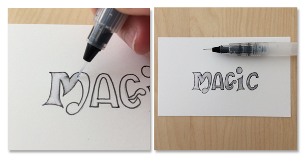 add shading to lettering with water brush