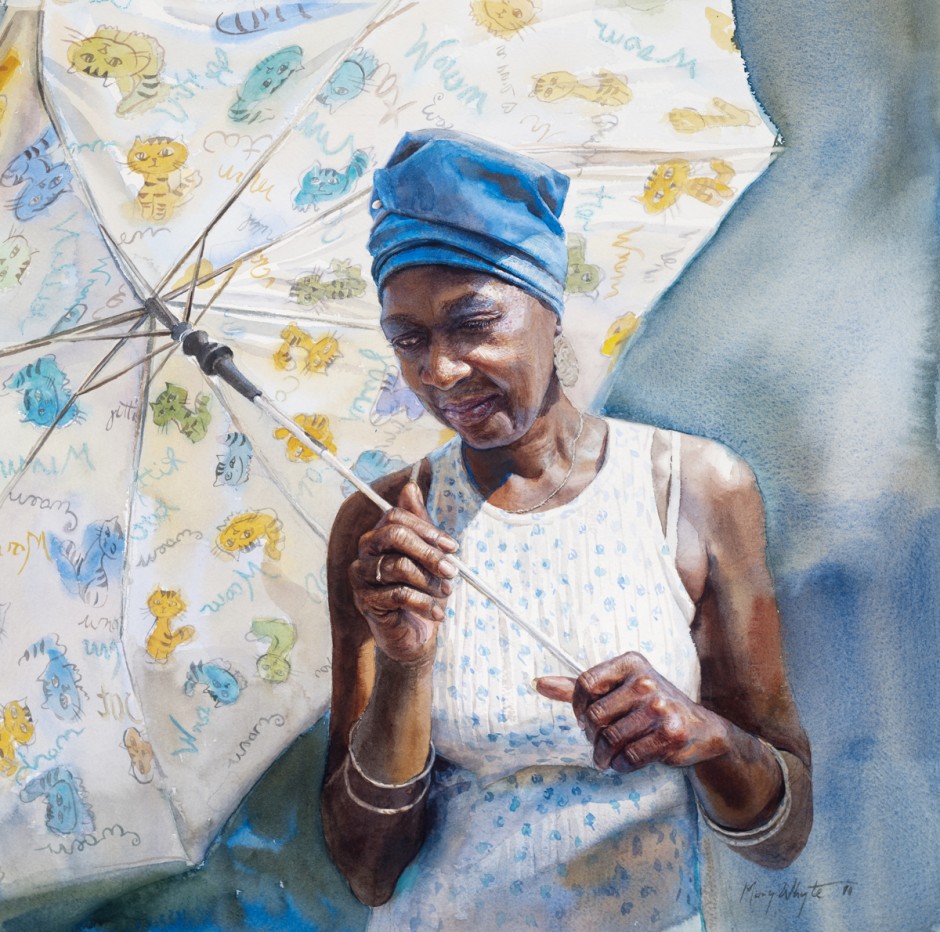 Sun Umbrella by Mary Whyte, watercolor painting.
