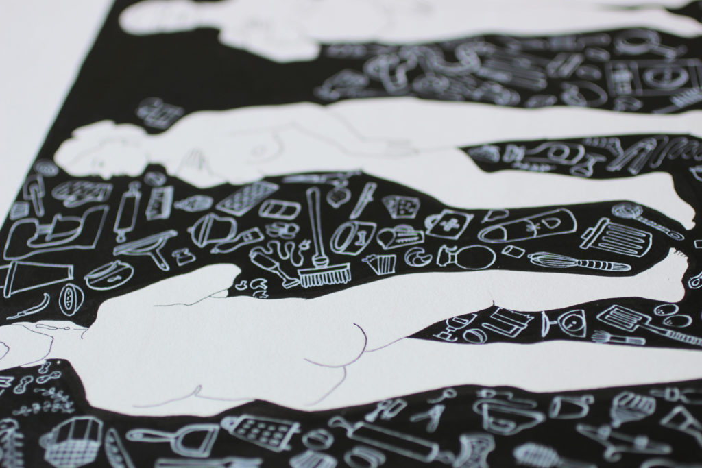 Details of household and cleaning objects that I doodled on the painting.
