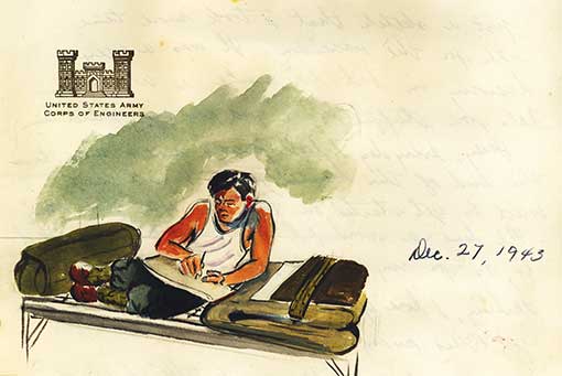 “We were sleeping in hedgerows and foxholes, but nothing kept us away from going someplace to do a watercolor.” - John Jarvie, Corporal - 23rd Headquarters Special Troops