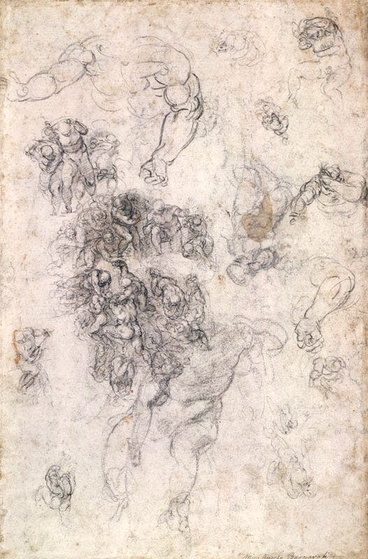 Studies for the Last Judgement (1534), Michelangelo. © The Trustees of the British Museum