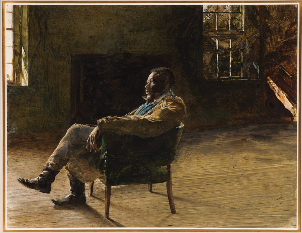 Monologue by Andrew Wyeth (1965; drybrush and watercolor on paper, 22¼ x 28½). Selected by Audrey Lewis, Curator, Brandywine River Museum of Art, Chadds Ford, Penn.