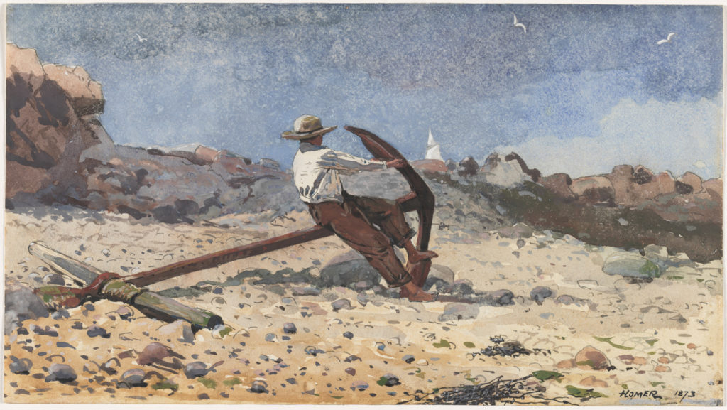 Boy With Anchor by Winslow Homer (1873; watercolor and gouache with graphite, 7⅝ x 1311⁄16) Selected by Emily J. Peters, Ph.D., Curator of Prints and Drawings, The Cleveland Museum of Art.