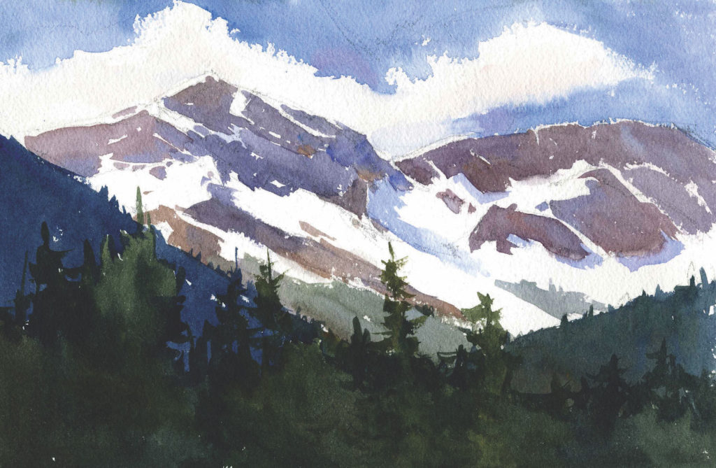 Mount Stanley, B.C. by Catherine Gill | Techniques for Painting Outdoors, How to Paint the Earth, Sky and Sea in Landscapes | Watercolor Artist, Artists Network