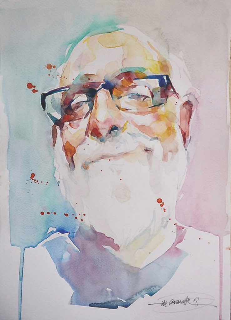 Study of David Lobenberg by Ibe Ananaba, watercolor on paper, 15x11
