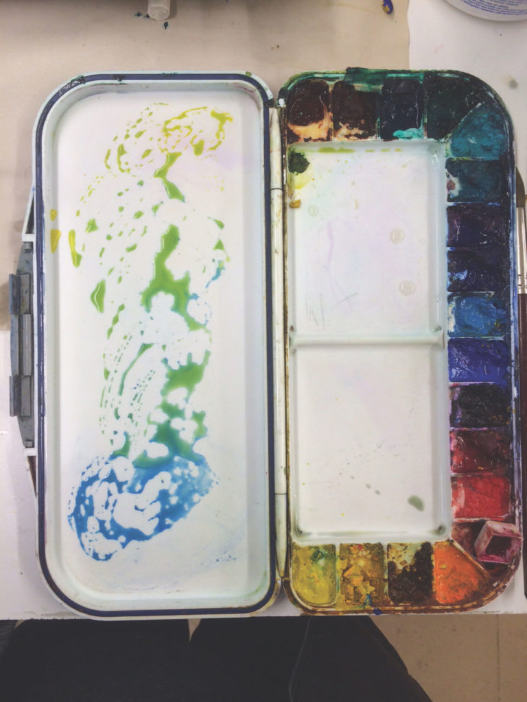 An example of a gradated trail of local color with warmer yellow | Techniques and Tips for Painting Outdoors with Catherine Gill | Watercolor Artist, Artists Network