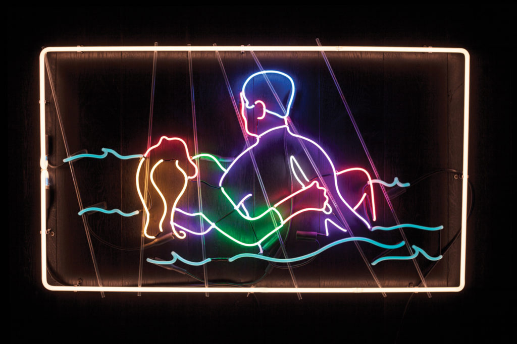 You Can Relax Around Me by Kate Hush 6 mm and 12 mm neon glass filled with argon, 120-volt power supplies; 26½ x 45 x 2