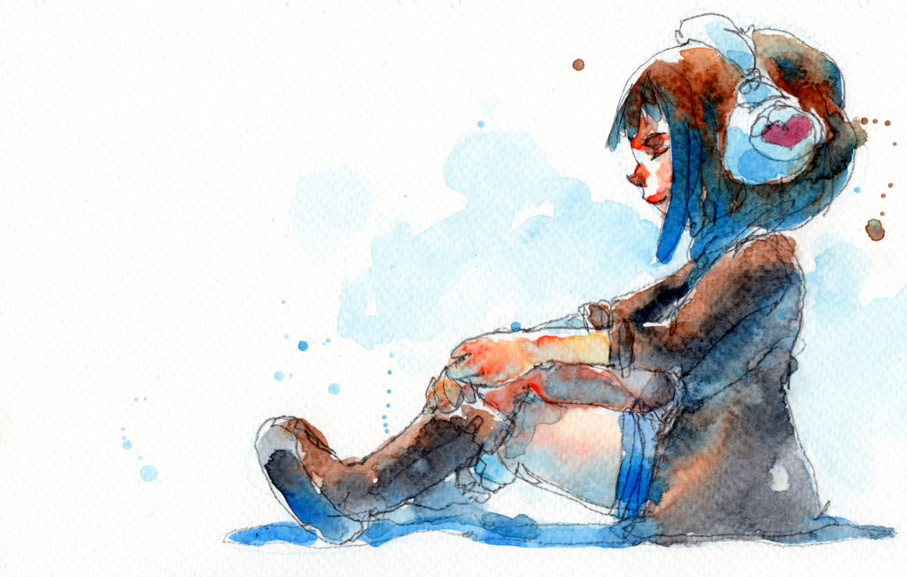 Watercolor Painting of Girl with Headphones, Getty Images | Art Studio Playlists | Finding the Perfect Songs for Your Creative Process