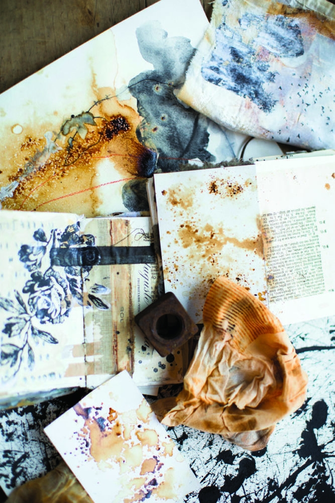 Tea or coffee yield subtle colors on the surface of a narrative work and evoke comfort and the human touch.