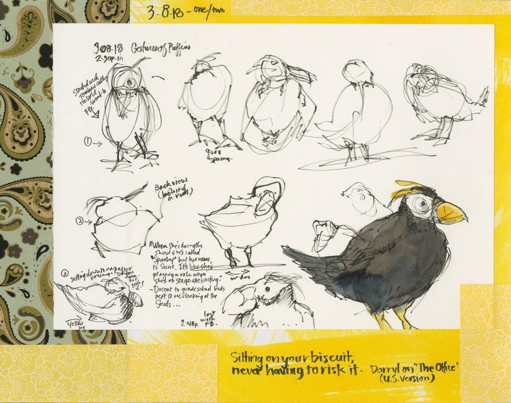 Puffin art sketches by Roz Stendahl