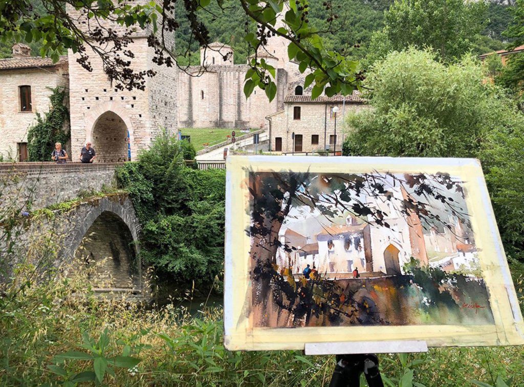 Thomas Schaller painting en plein air at San Vittore, Italy.